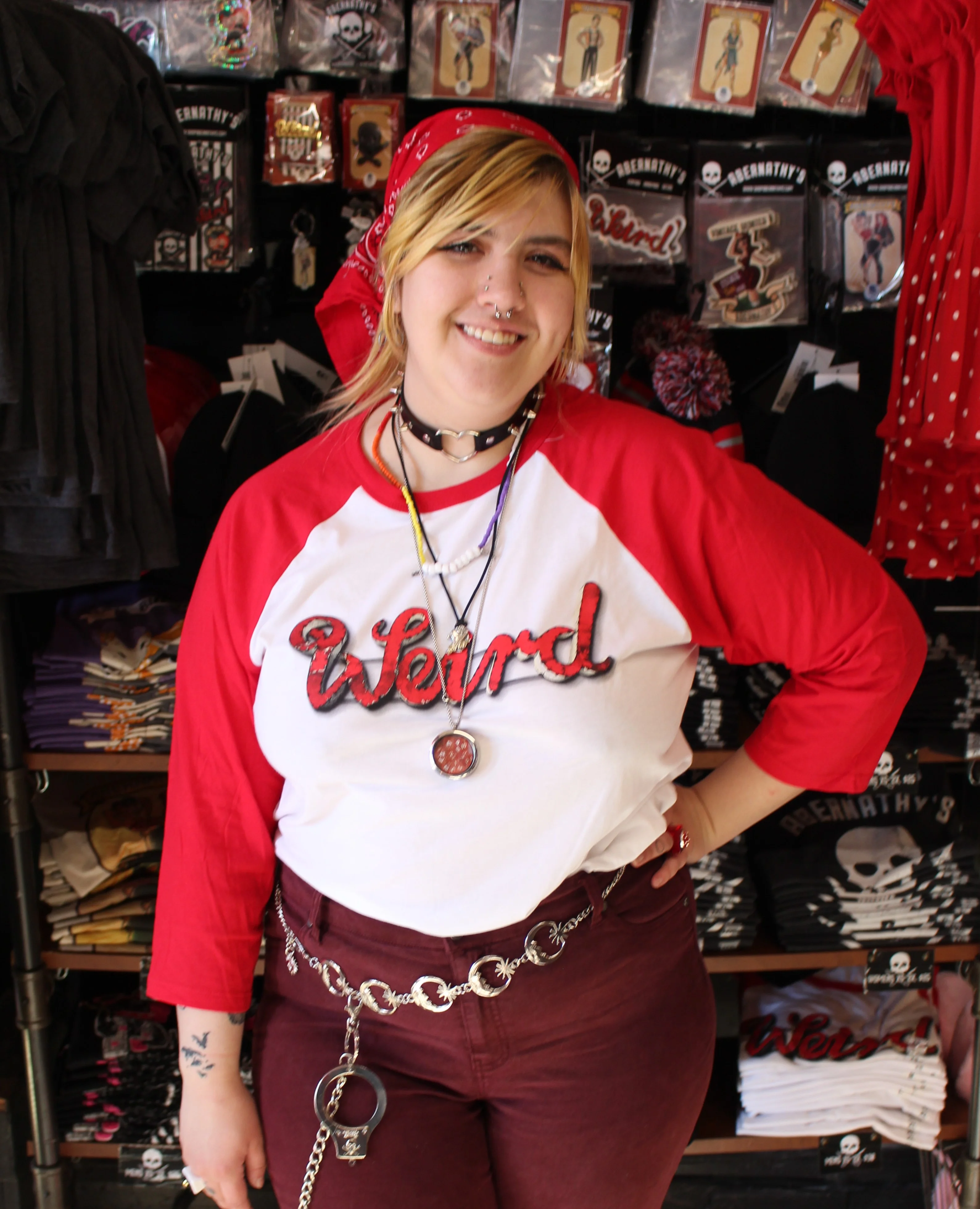 Abernathy's Weird Red & White Raglan Tshirt - Image 3