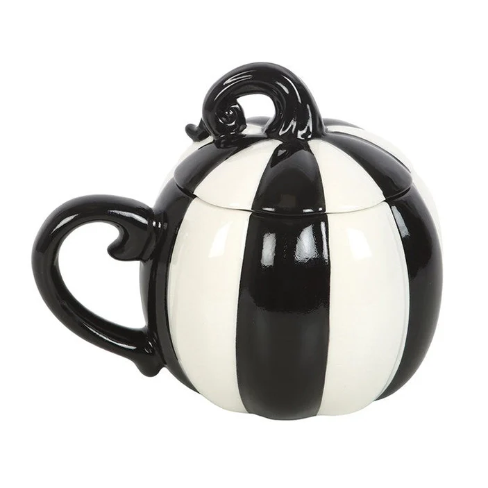 Black and White Lidded Pumpkin Mug - Image 4