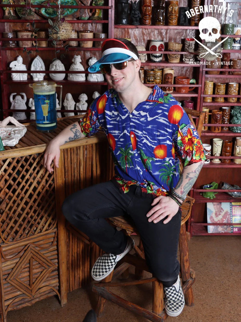 Vintage 1990's Blue & Orange Sunset Print Shirt - Image 3