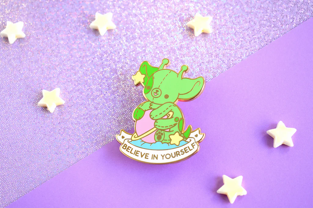Bright Bat Believe In Yourself Alien Dog Enamel Pin - Image 2