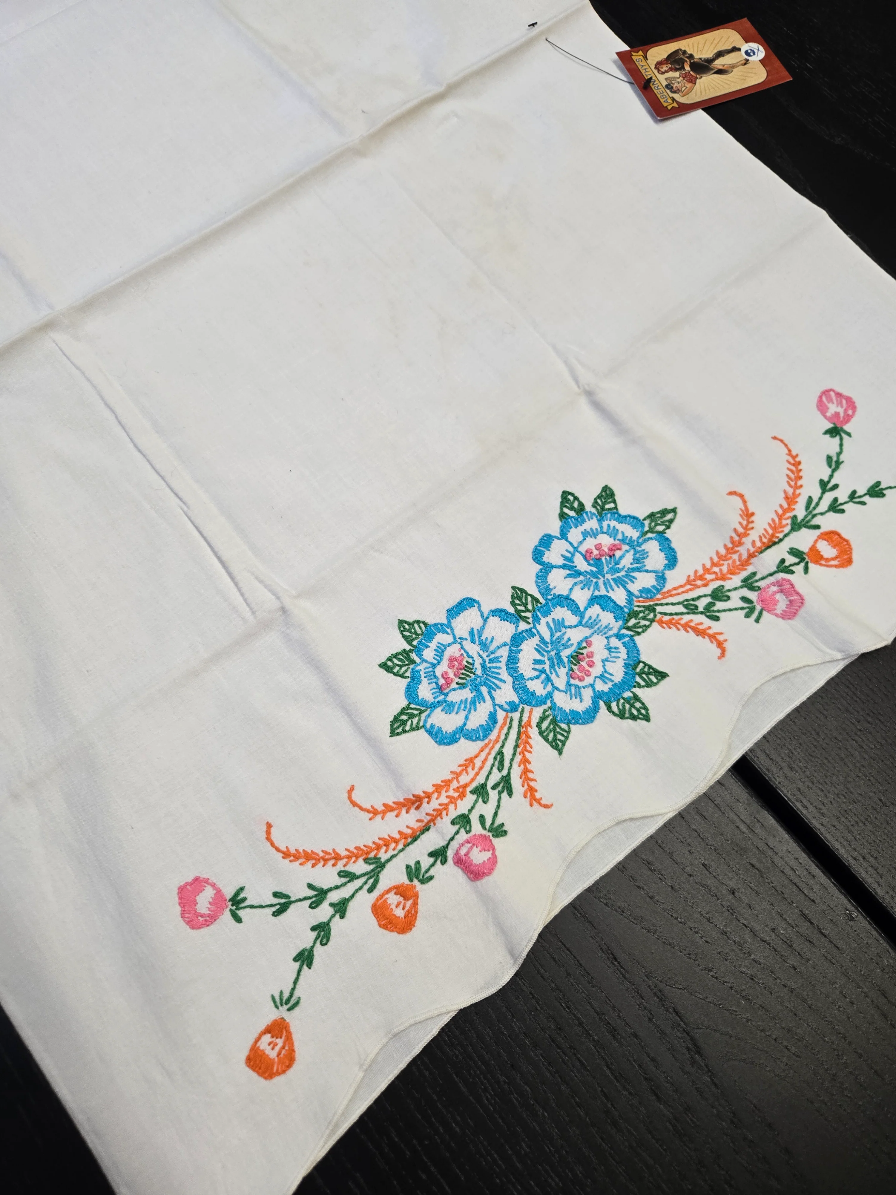 Vintage Cross Stitch Blue Floral Pillowcase - Image 4