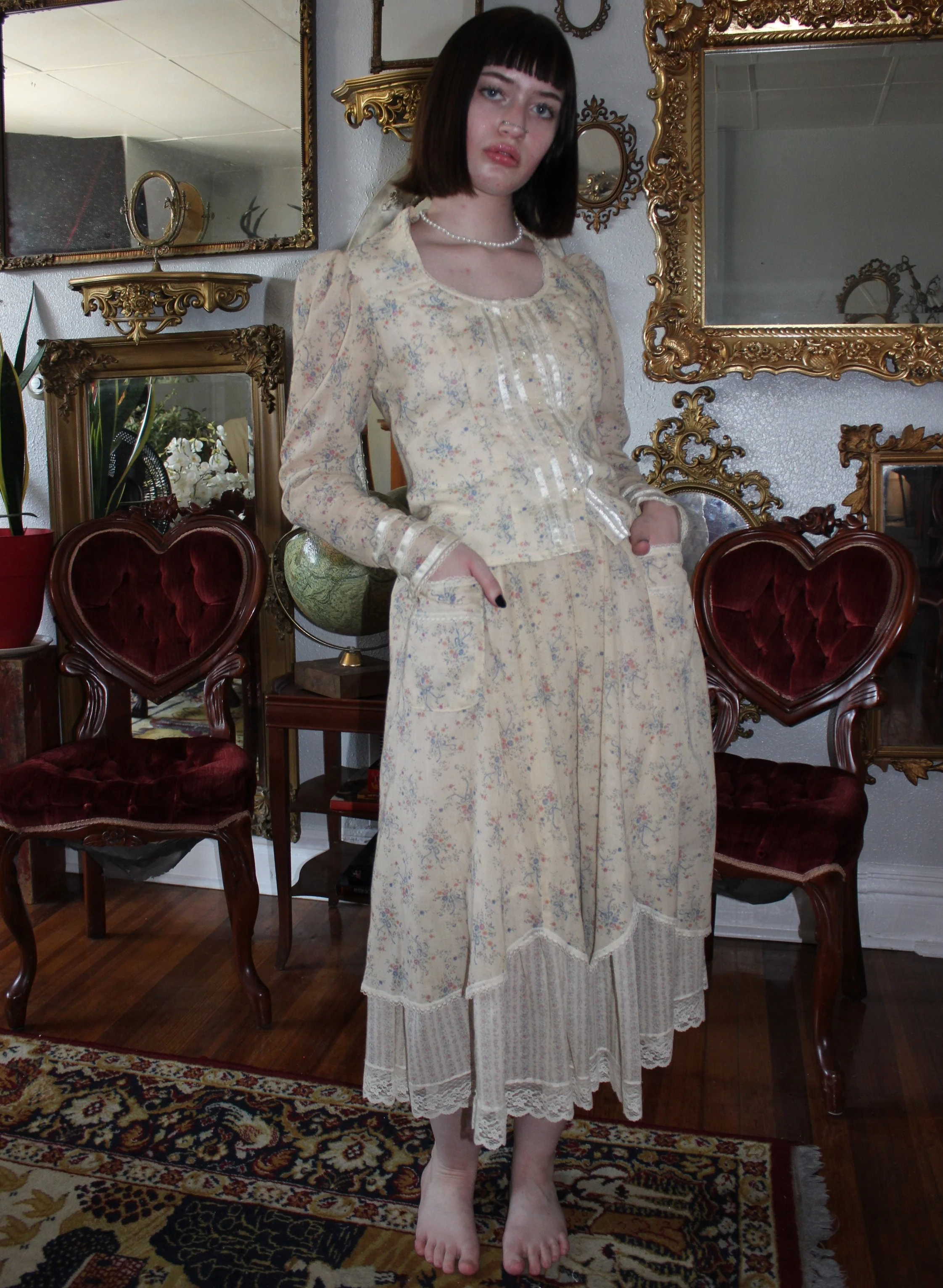 Gunne Sax 70s Tan Top and Skirt Set - Image 4