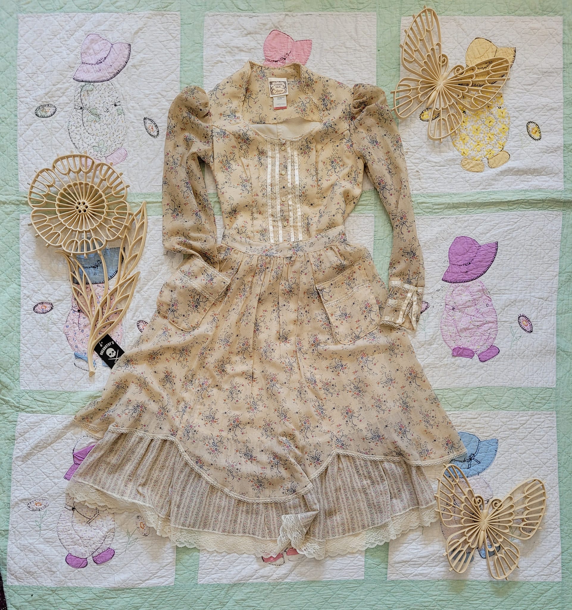 Gunne Sax 70s Tan Top and Skirt Set - Image 5
