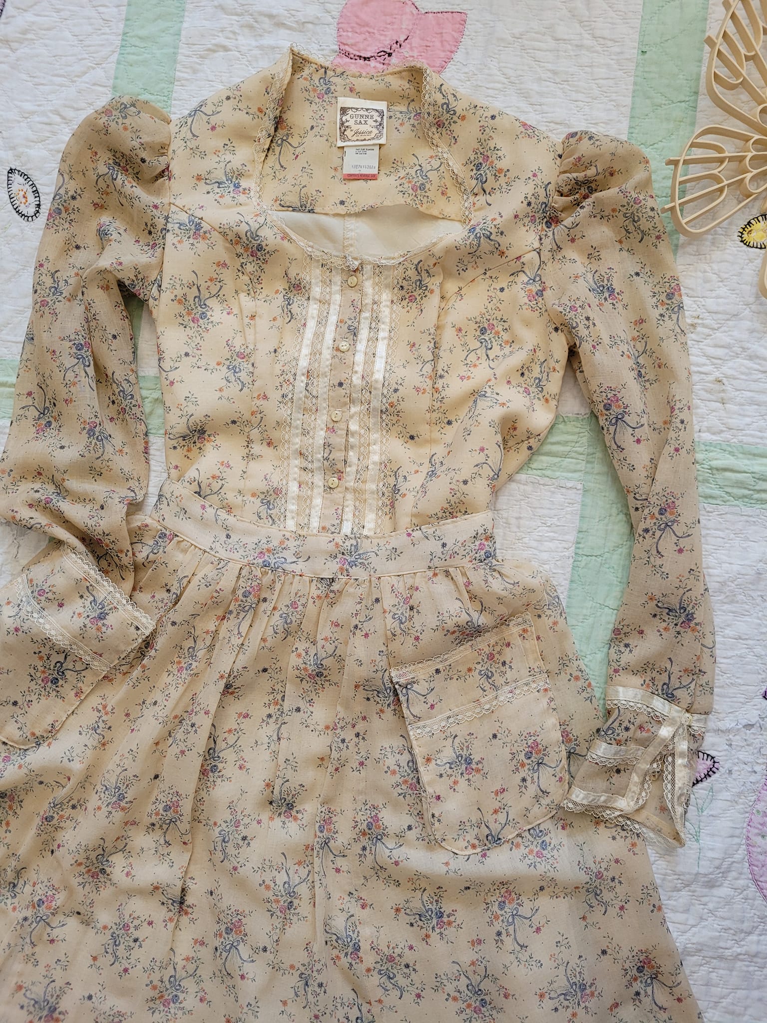 Gunne Sax 70s Tan Top and Skirt Set - Image 8