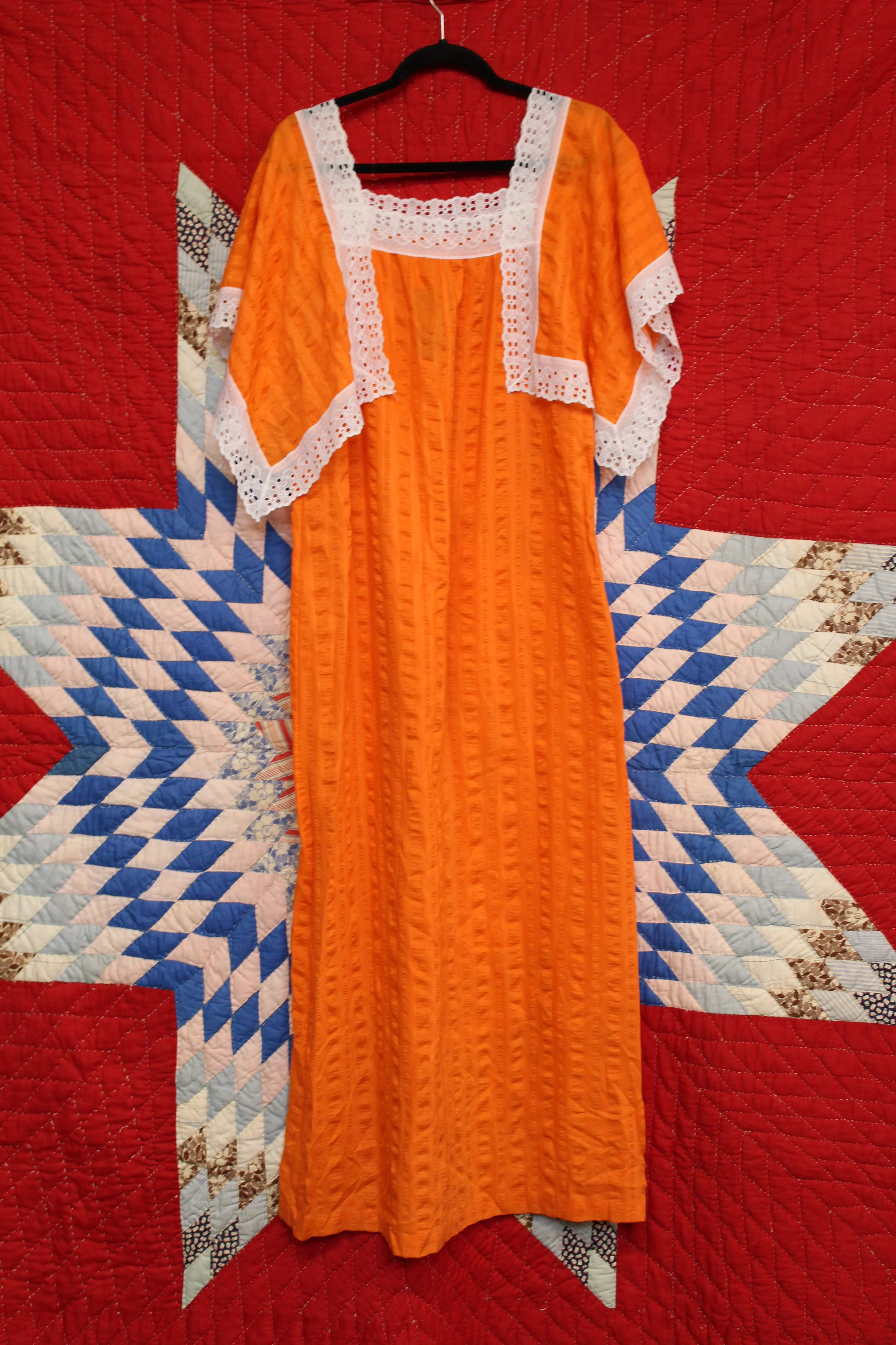Vintage 1970s Orange Seersucker Dress - Image 3