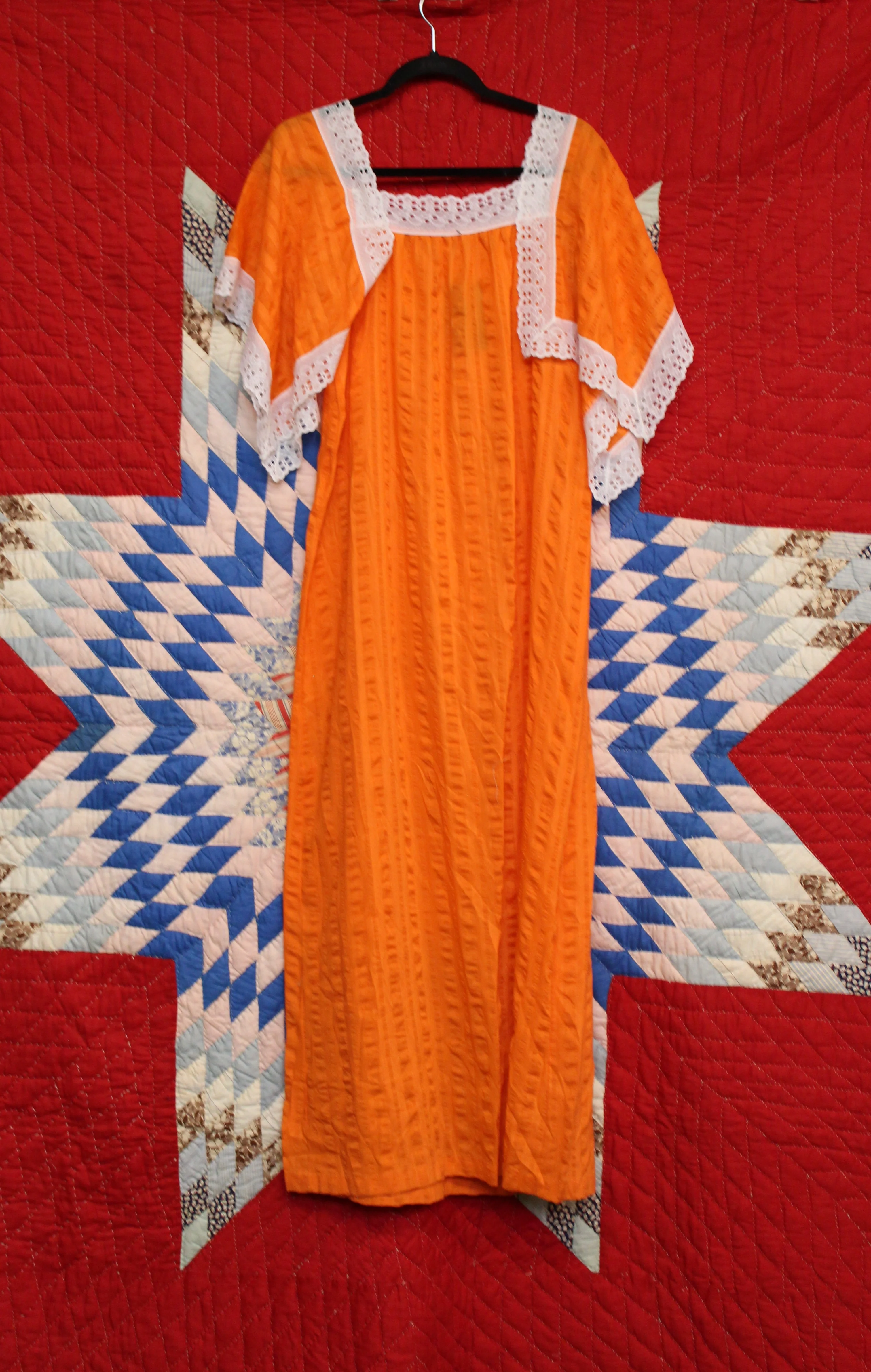 Vintage 1970s Orange Seersucker Dress - Image 4