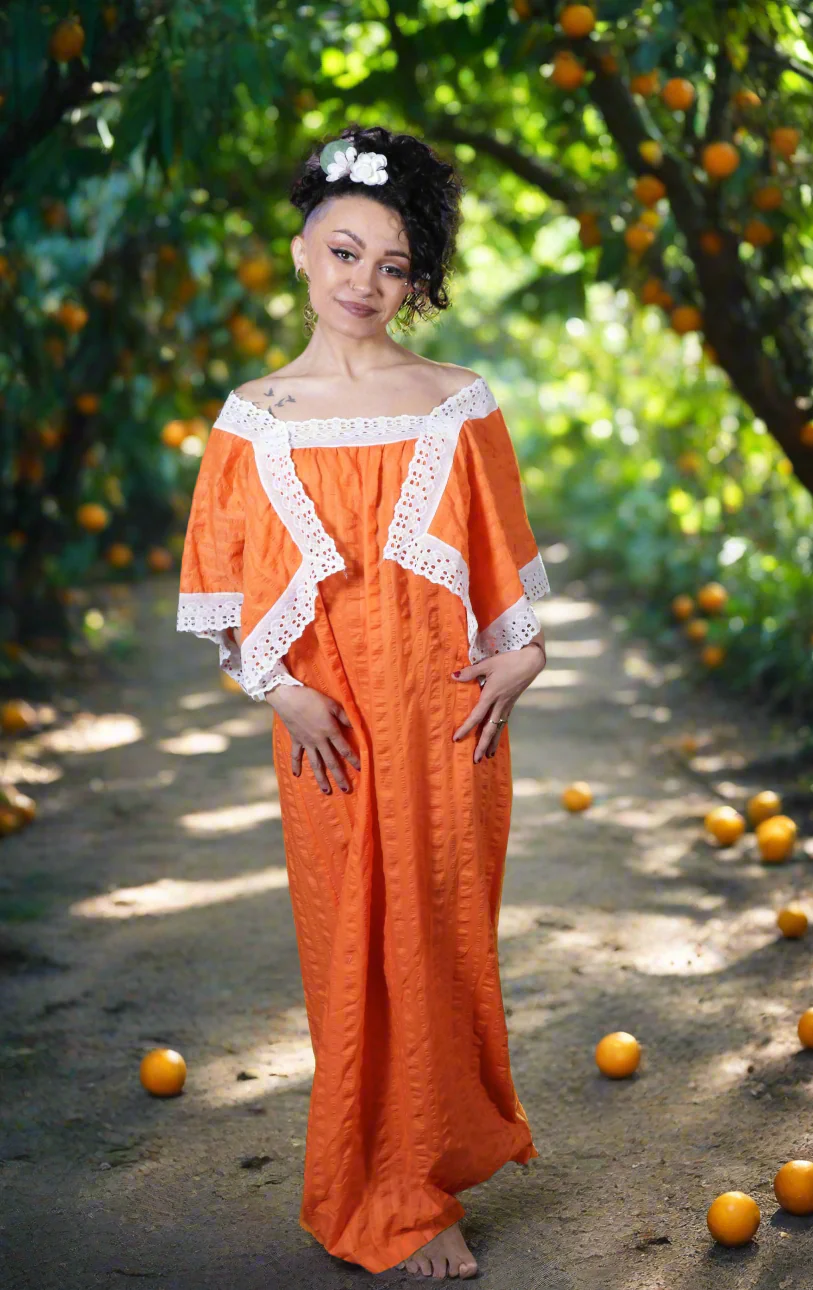 Vintage 1970s Orange Seersucker Dress - Image 5
