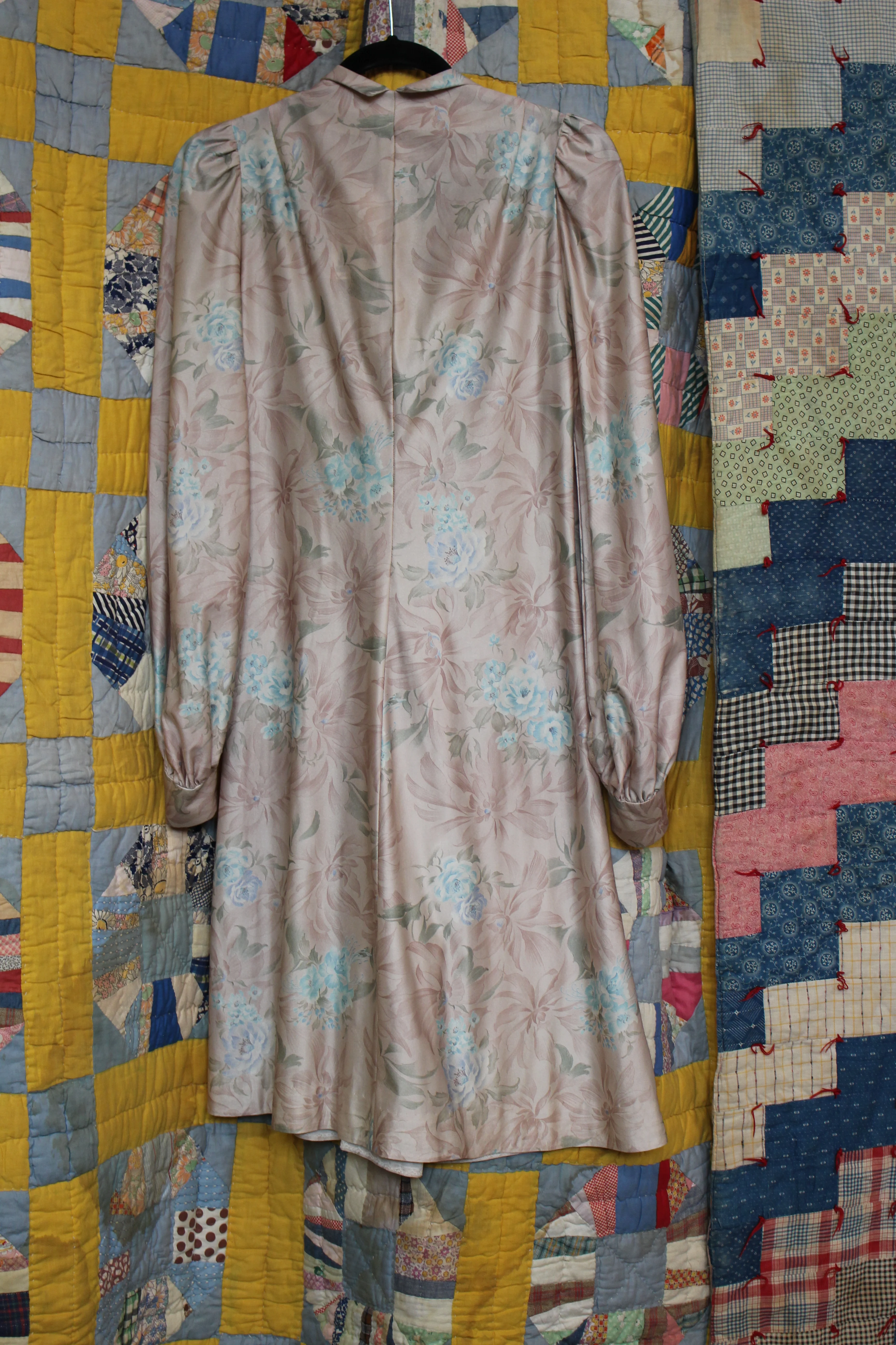 Vintage 1970s Taupe Floral Lace-Up Dress - Image 4