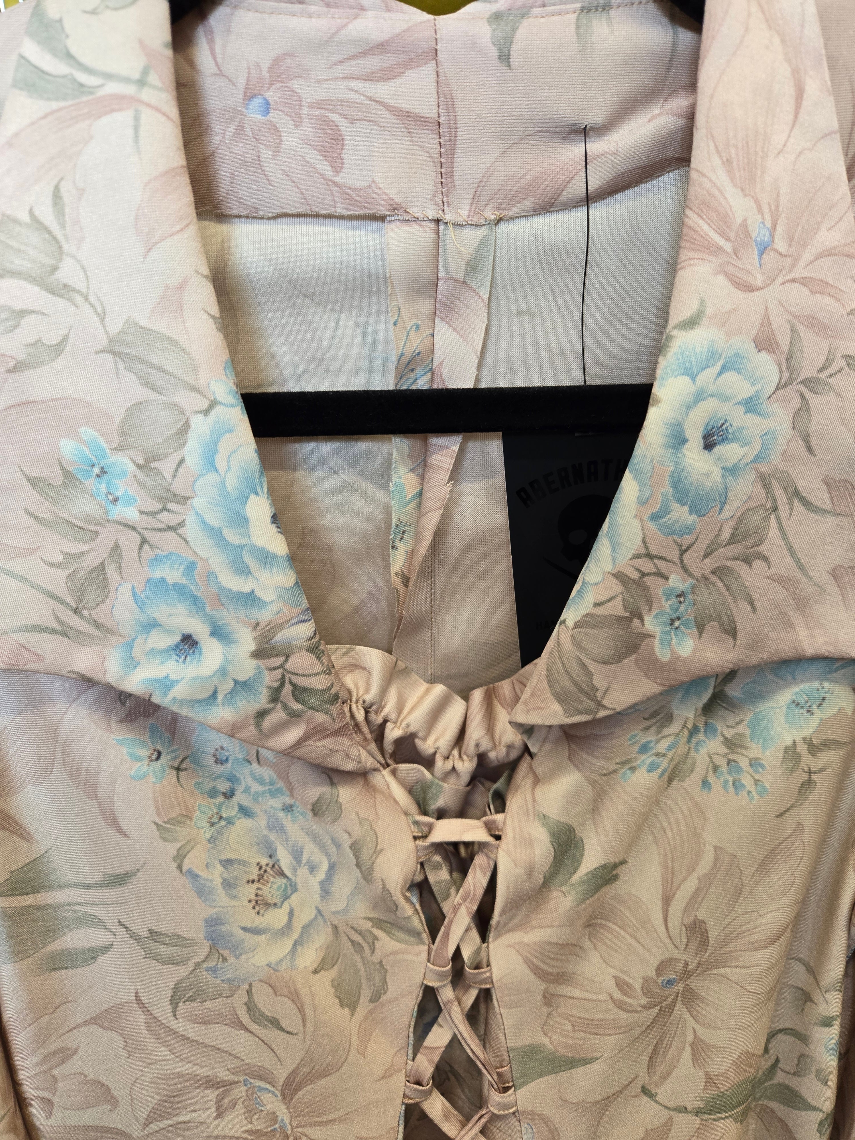 Vintage 1970s Taupe Floral Lace-Up Dress - Image 5