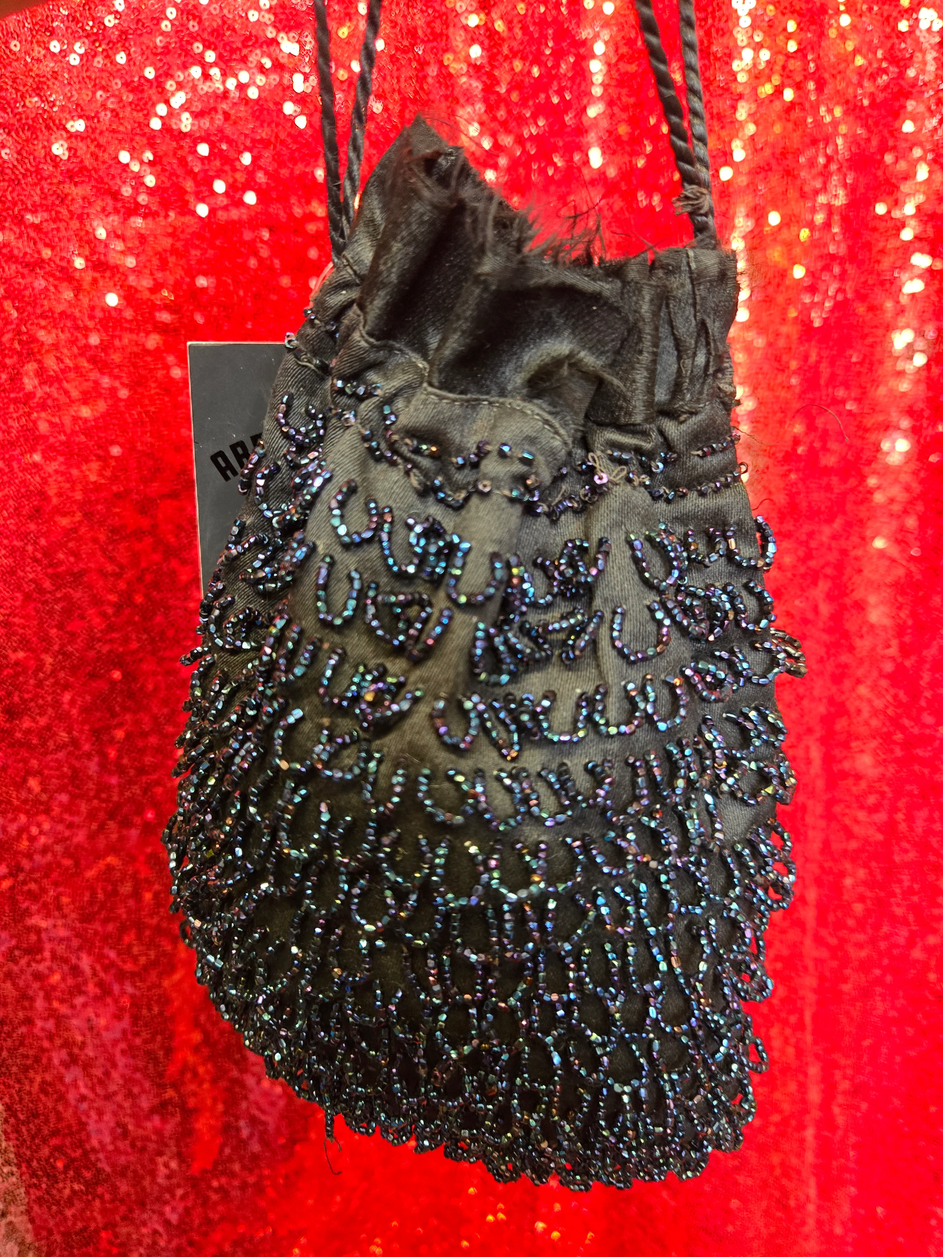 Vintage 20's Black and Iridescent Blue Beaded Bag - Image 3