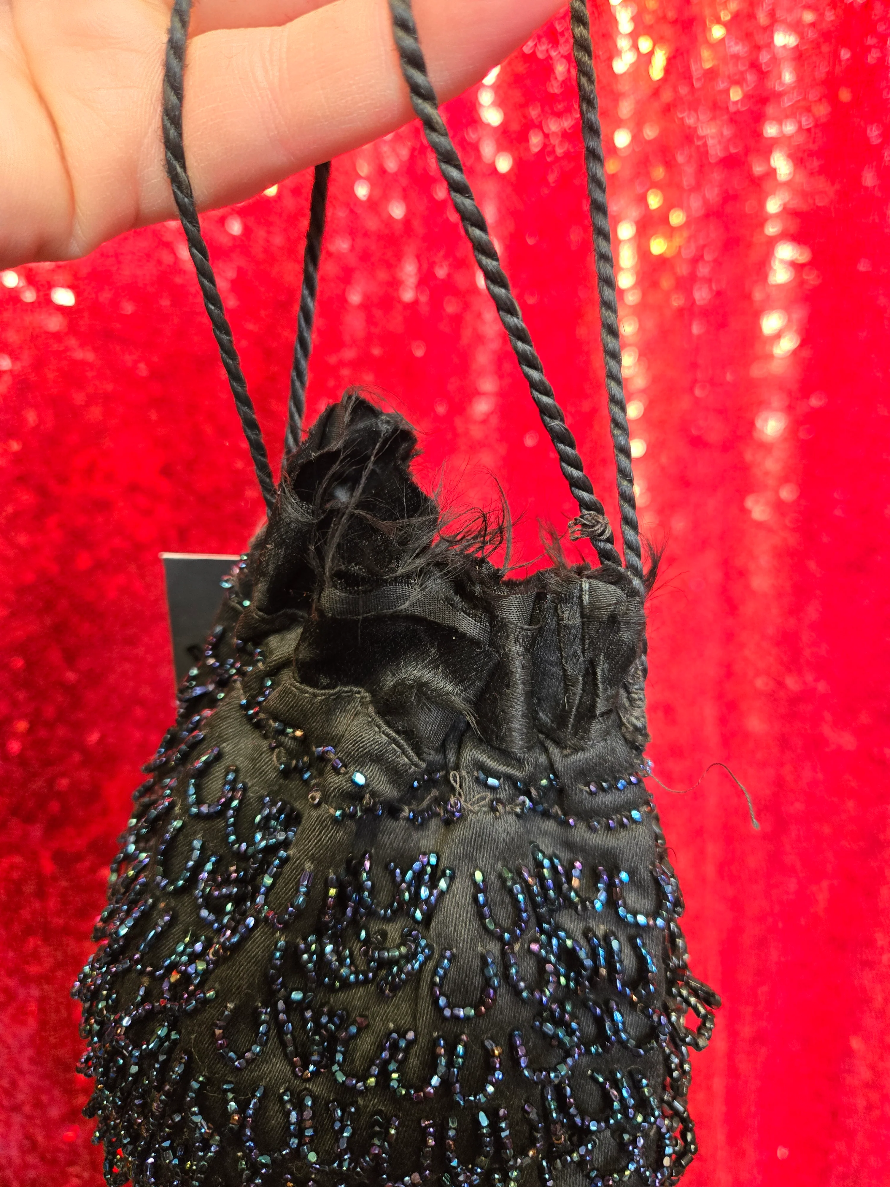 Vintage 20's Black and Iridescent Blue Beaded Bag - Image 4