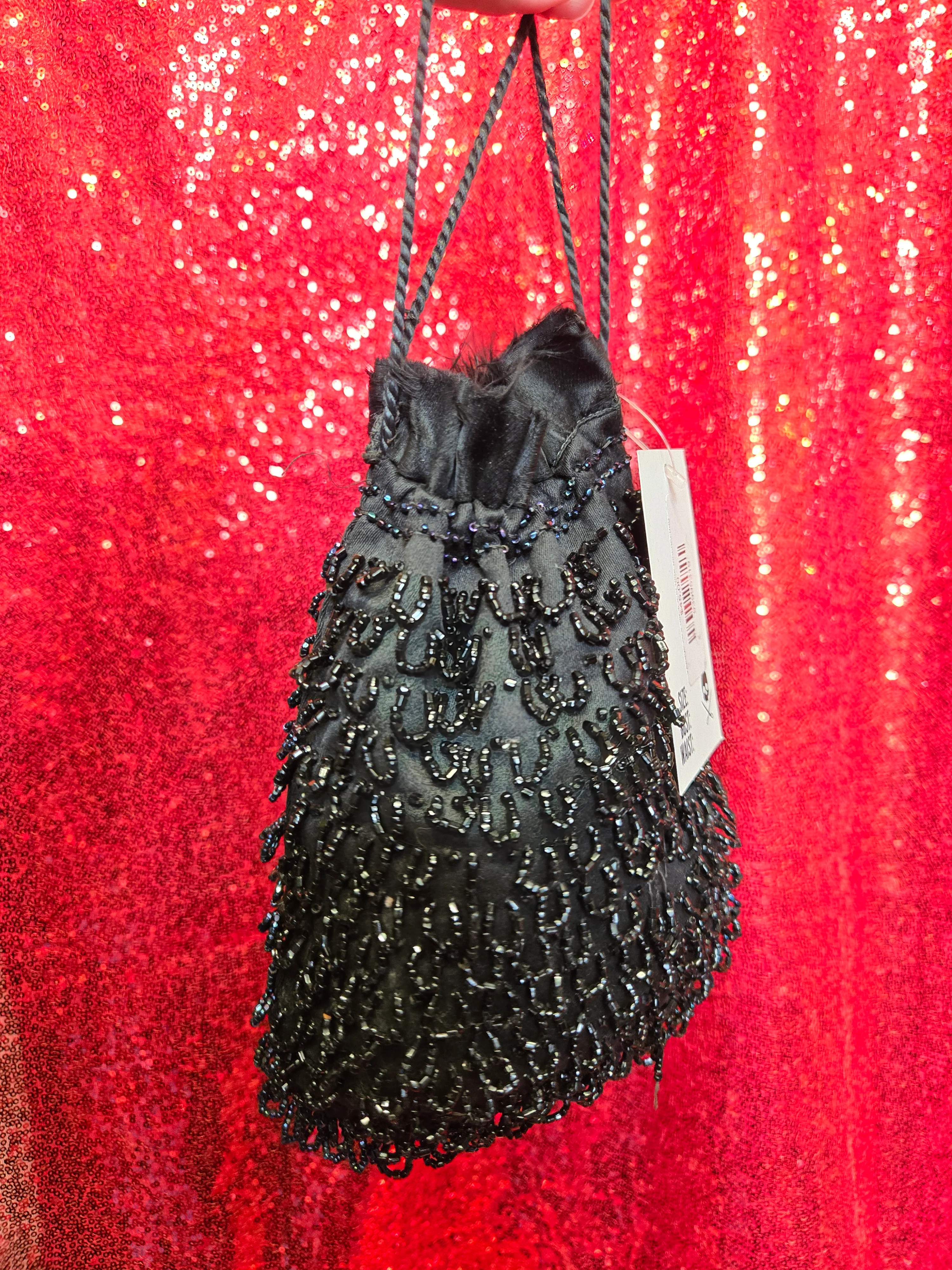 Vintage 20's Black and Iridescent Blue Beaded Bag - Image 5