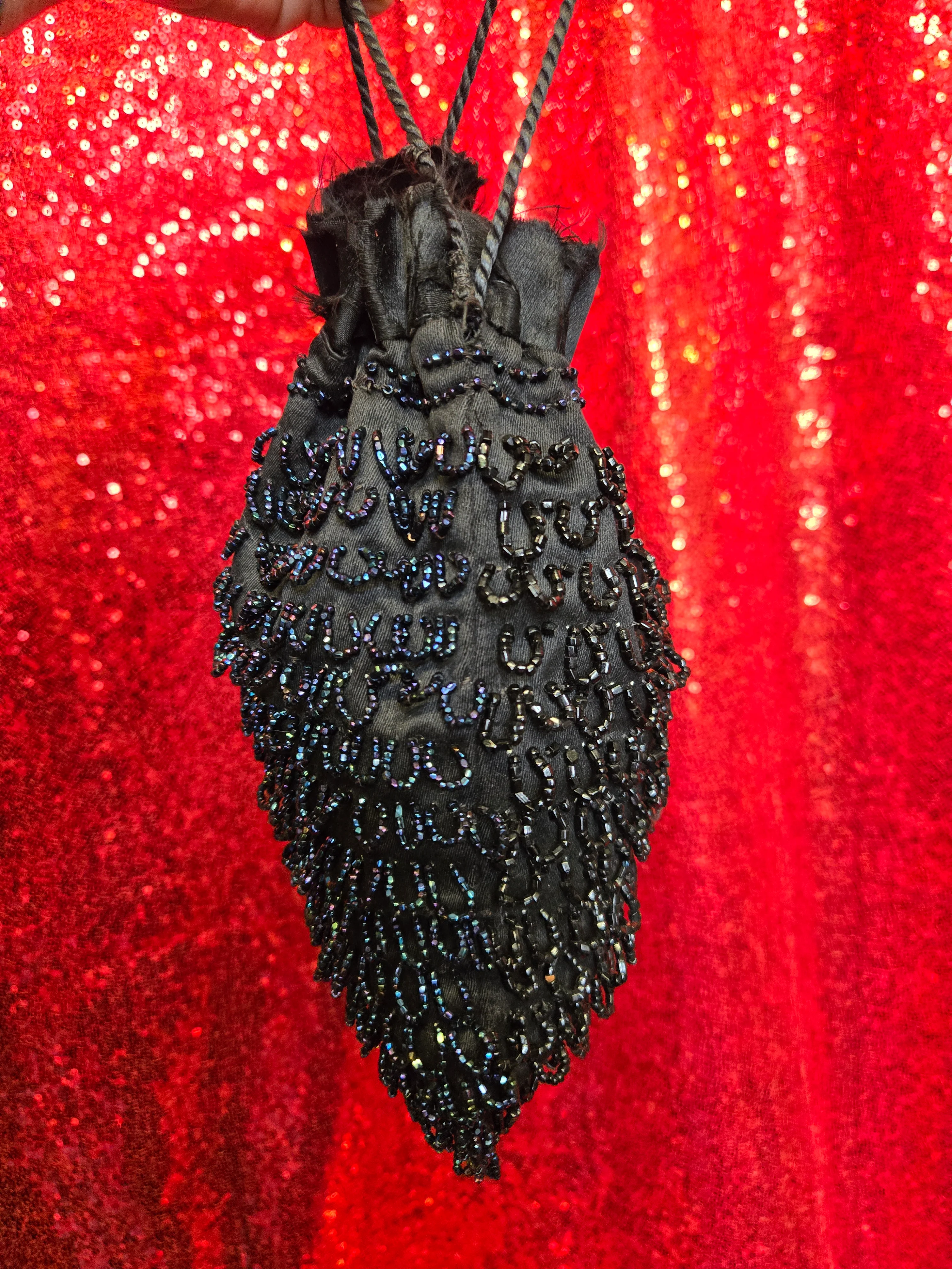 Vintage 20's Black and Iridescent Blue Beaded Bag - Image 6
