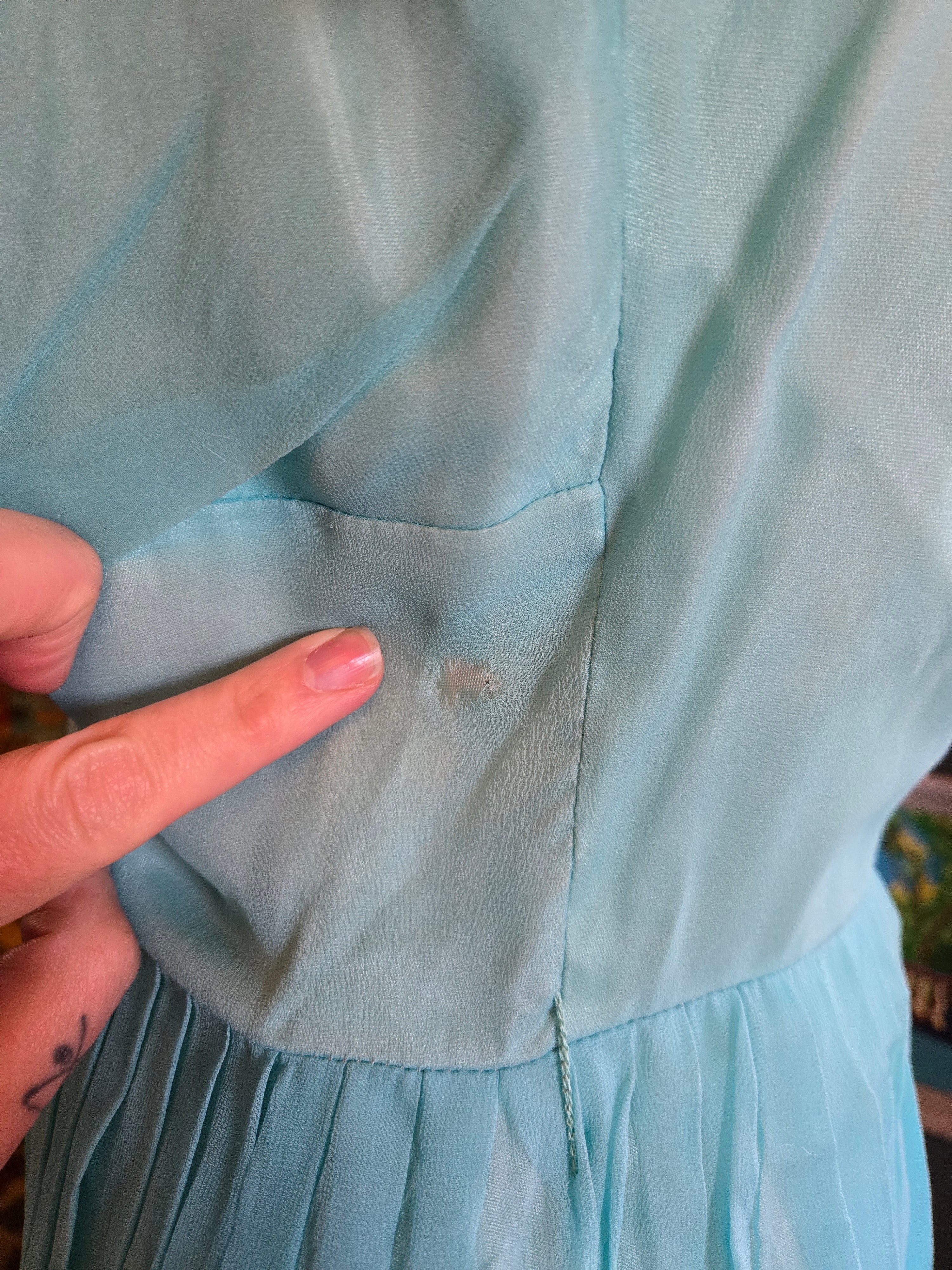 Vintage 60's Teal Blue Chiffon Party Dress - Image 4