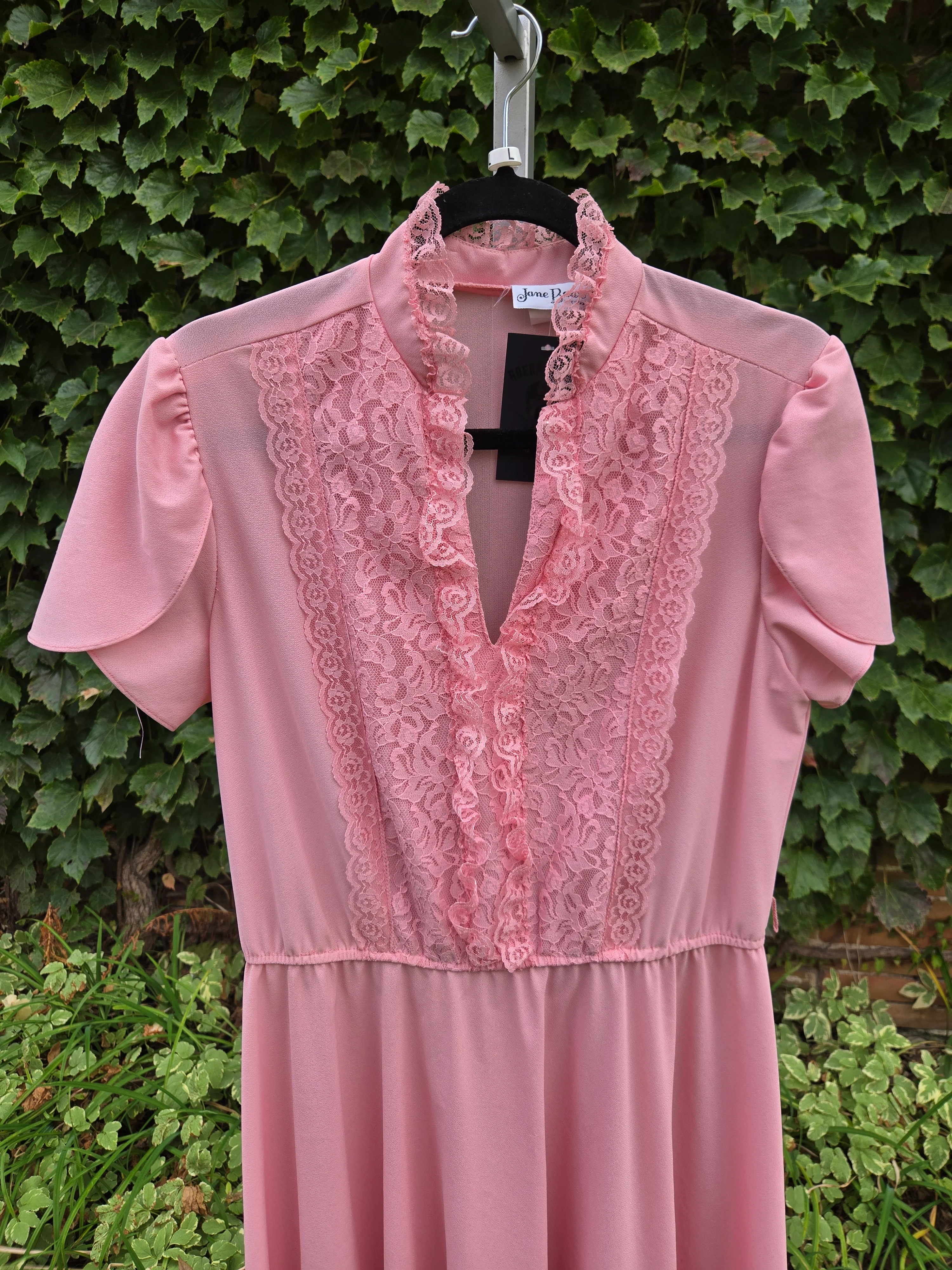 Vintage 70s Pink Lace Ruffle Dress - Image 6