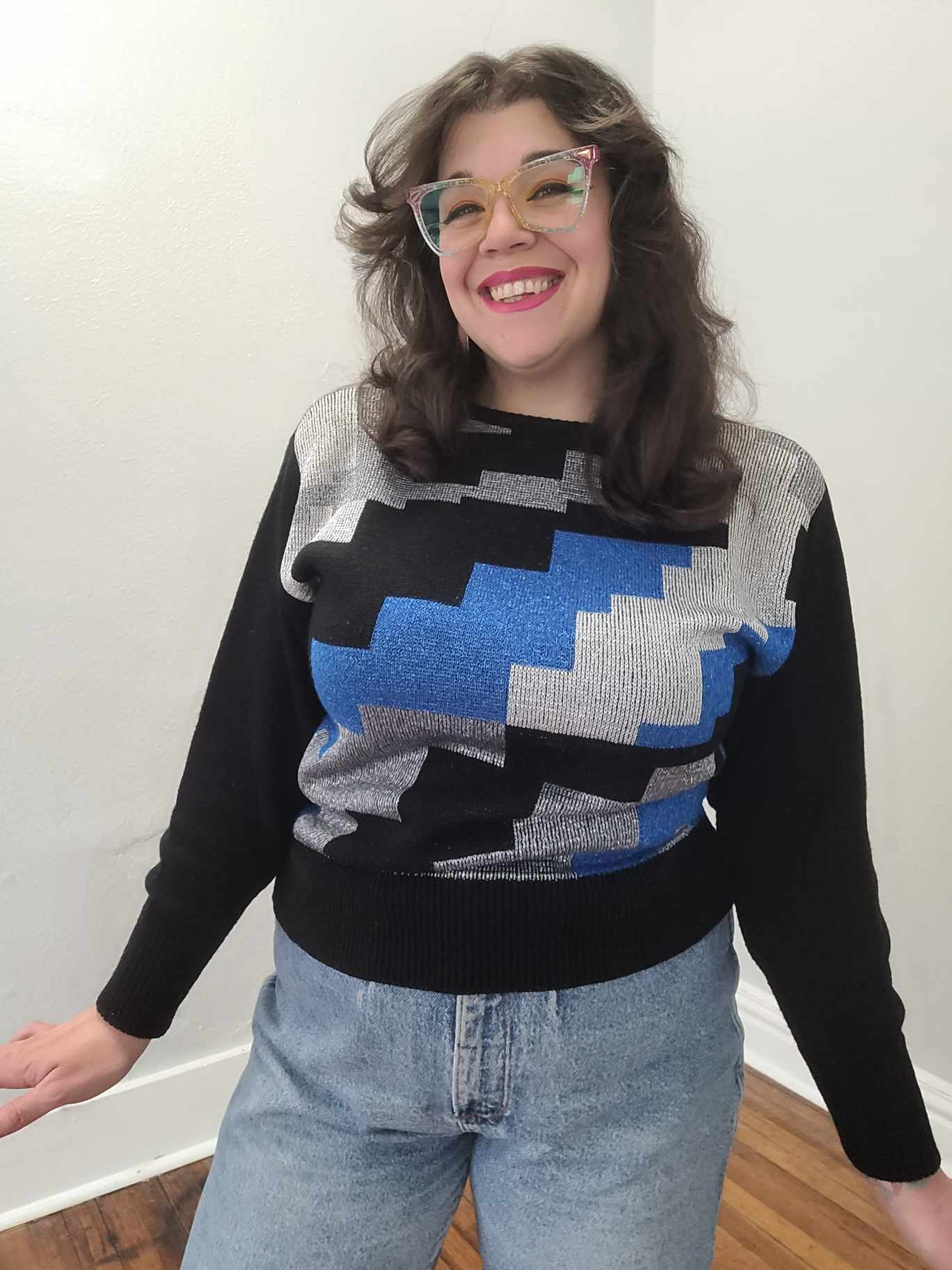 Vintage 80s Metallic Blue and Silver Sweater - Image 7