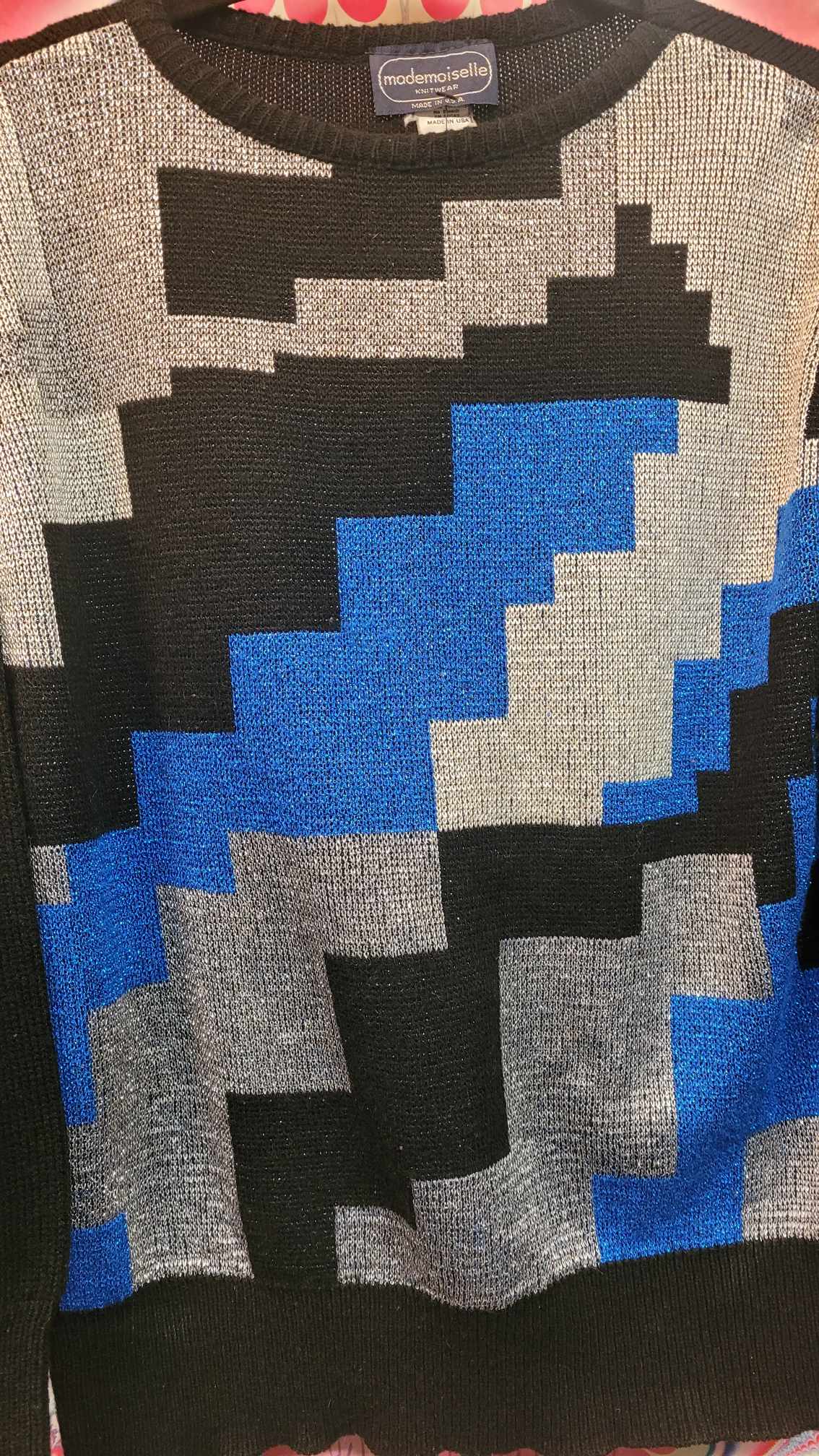 Vintage 80s Metallic Blue and Silver Sweater - Image 9