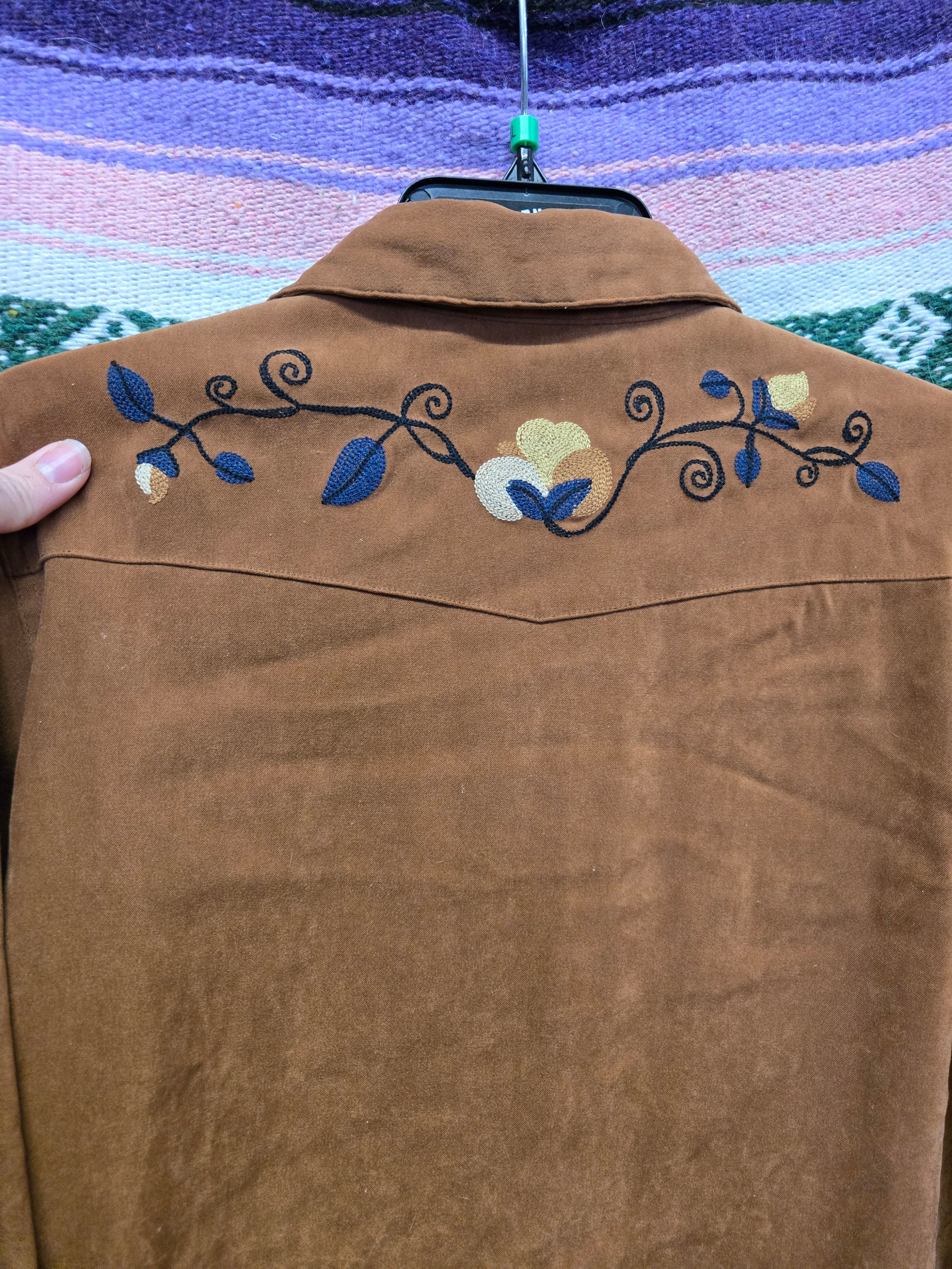 Vintage 90s Suede Chain Stitch Western Shirt - Image 10