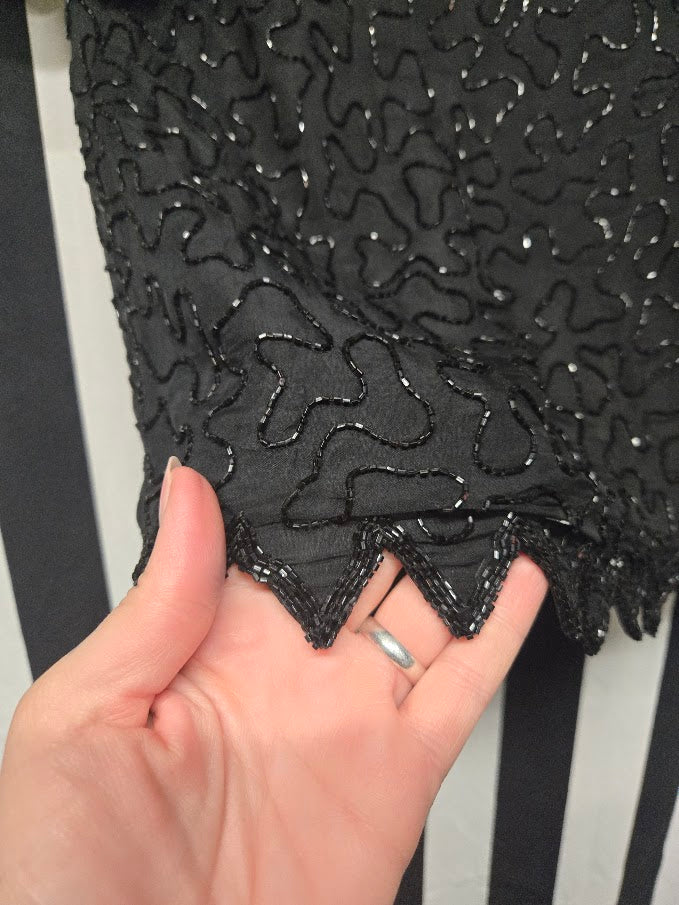Vintage 90s Silk Black Beaded Top - Image 4