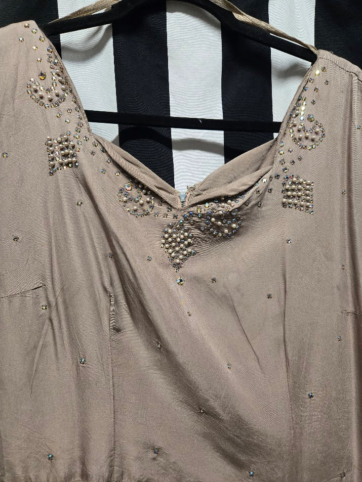 Vintage 40s Wounded Bird Champagne Rhinestone Dress - Image 4