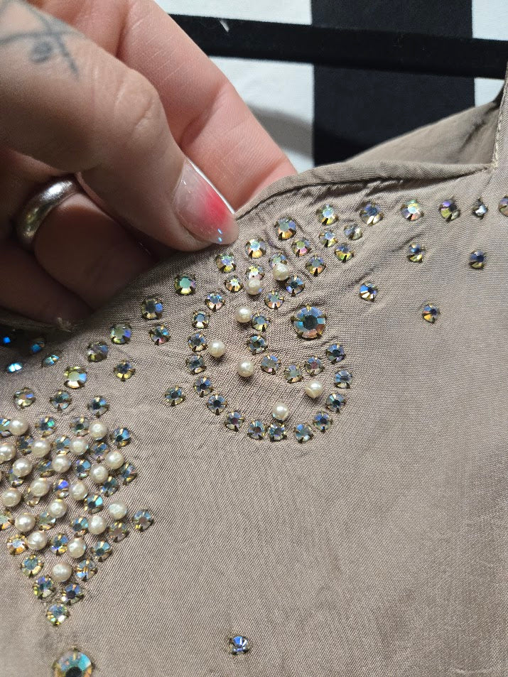 Vintage 40s Wounded Bird Champagne Rhinestone Dress - Image 5