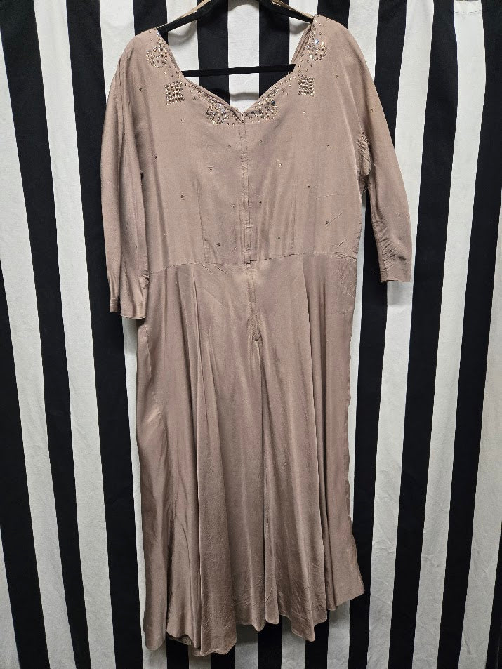 Vintage 40s Wounded Bird Champagne Rhinestone Dress - Image 7