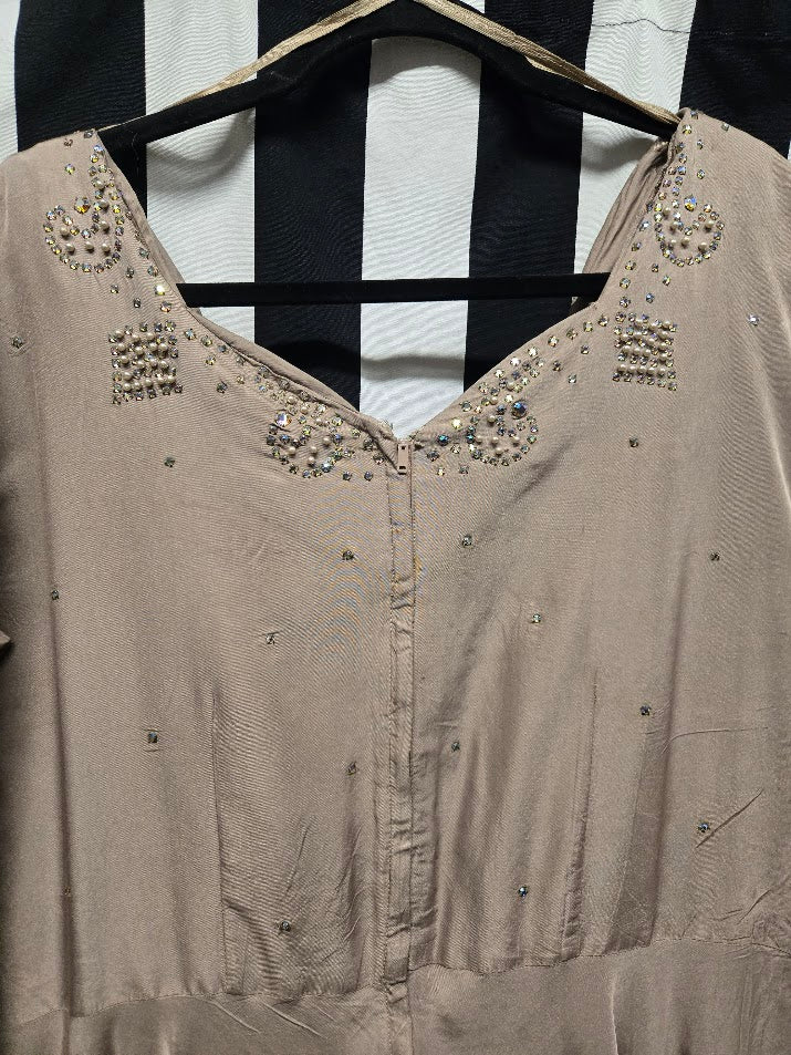 Vintage 40s Wounded Bird Champagne Rhinestone Dress - Image 8