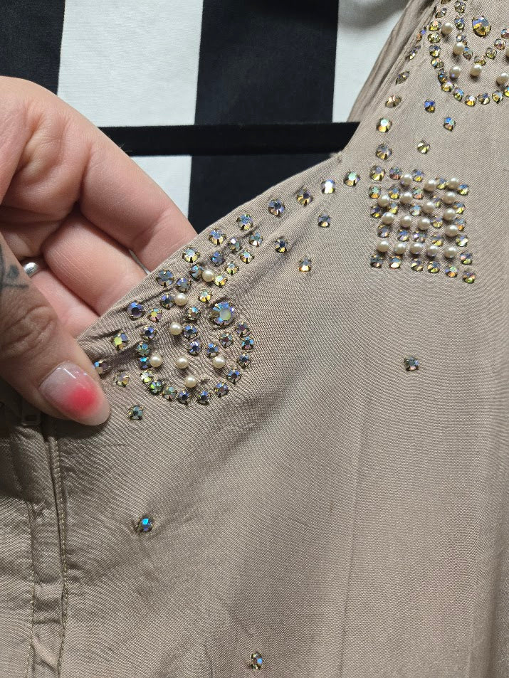 Vintage 40s Wounded Bird Champagne Rhinestone Dress - Image 9
