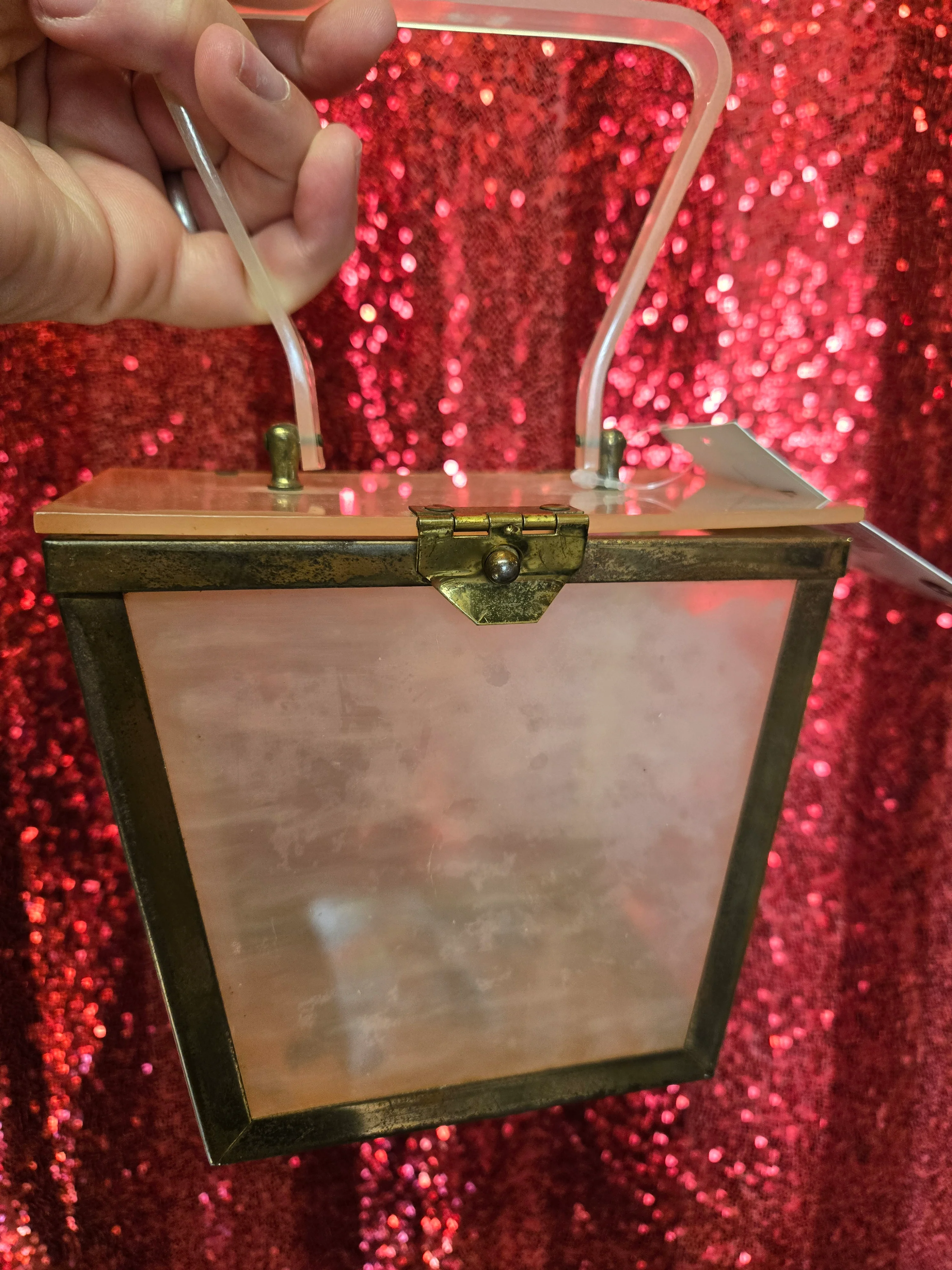 Vintage Clear White lucite purse with metal frame - Image 3