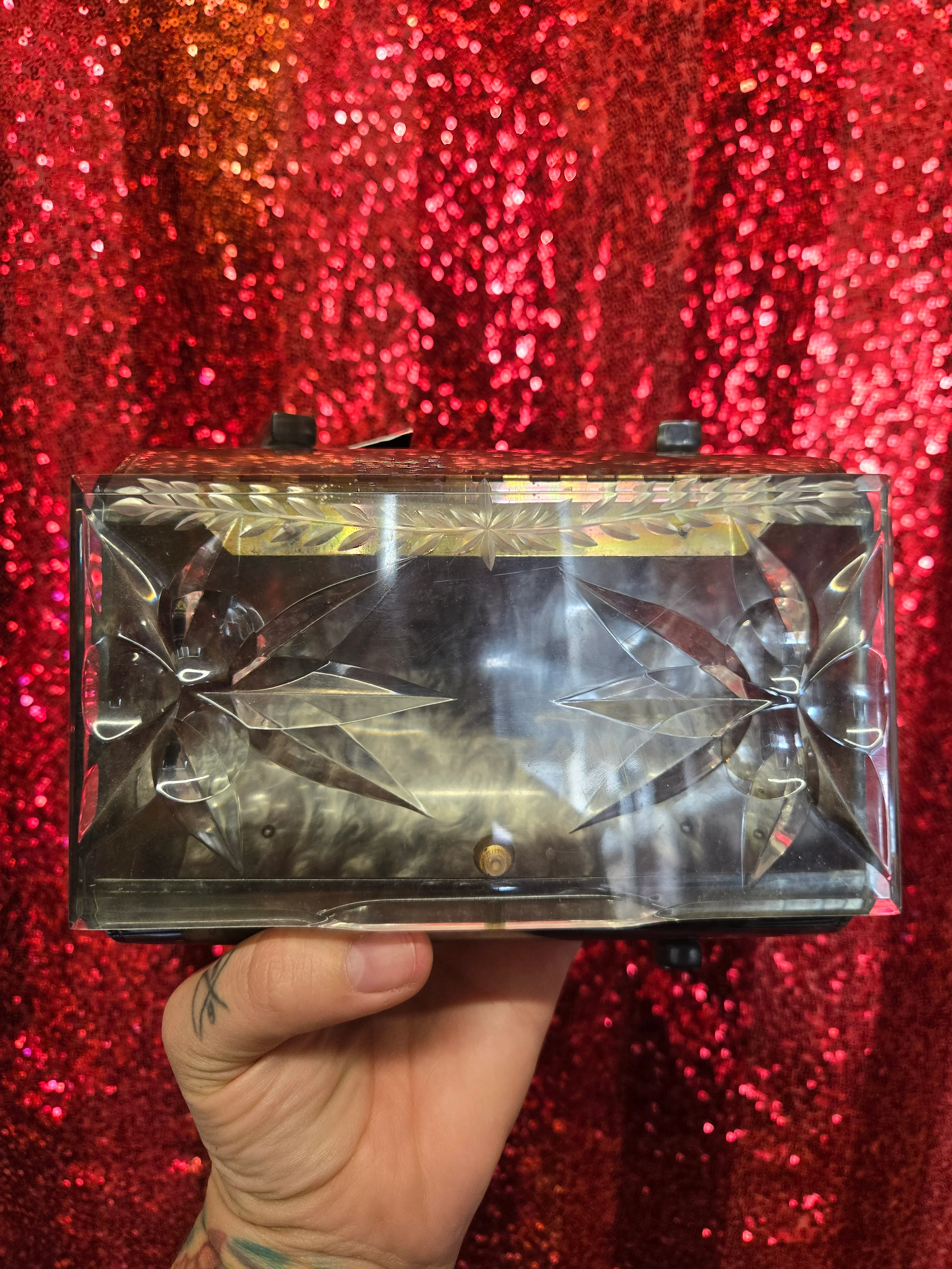 Vintage Grey Lucite Purse - Image 4
