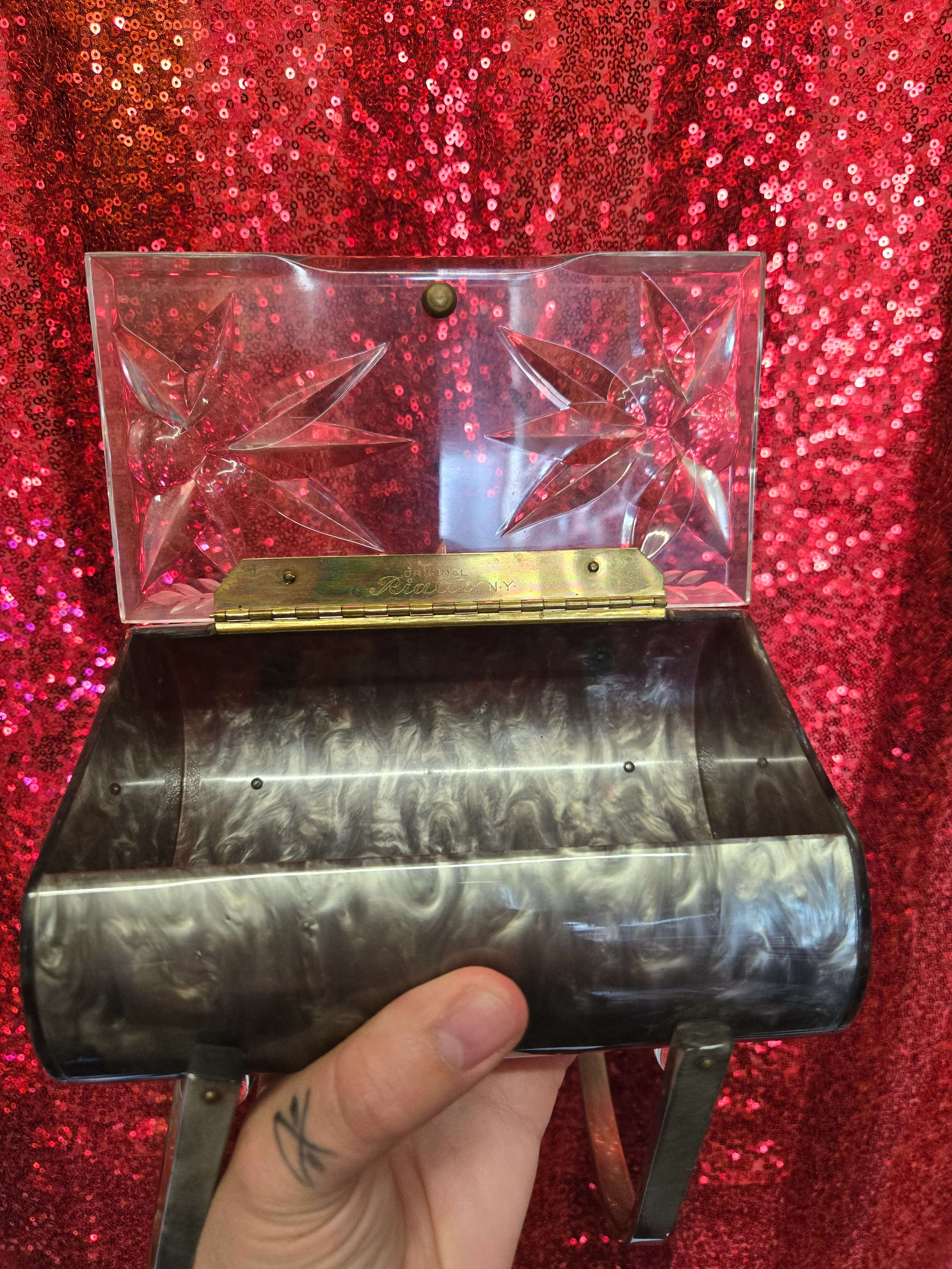 Vintage Grey Lucite Purse - Image 5