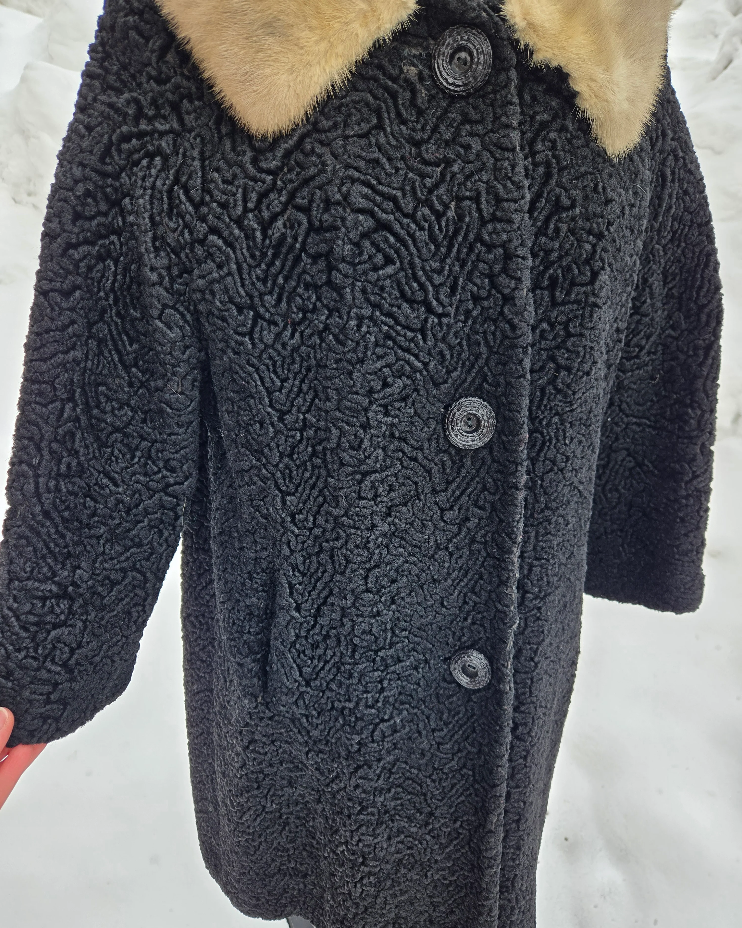 Vintage 1950s Black Persian Wool Coat with Mink Collar - Image 3