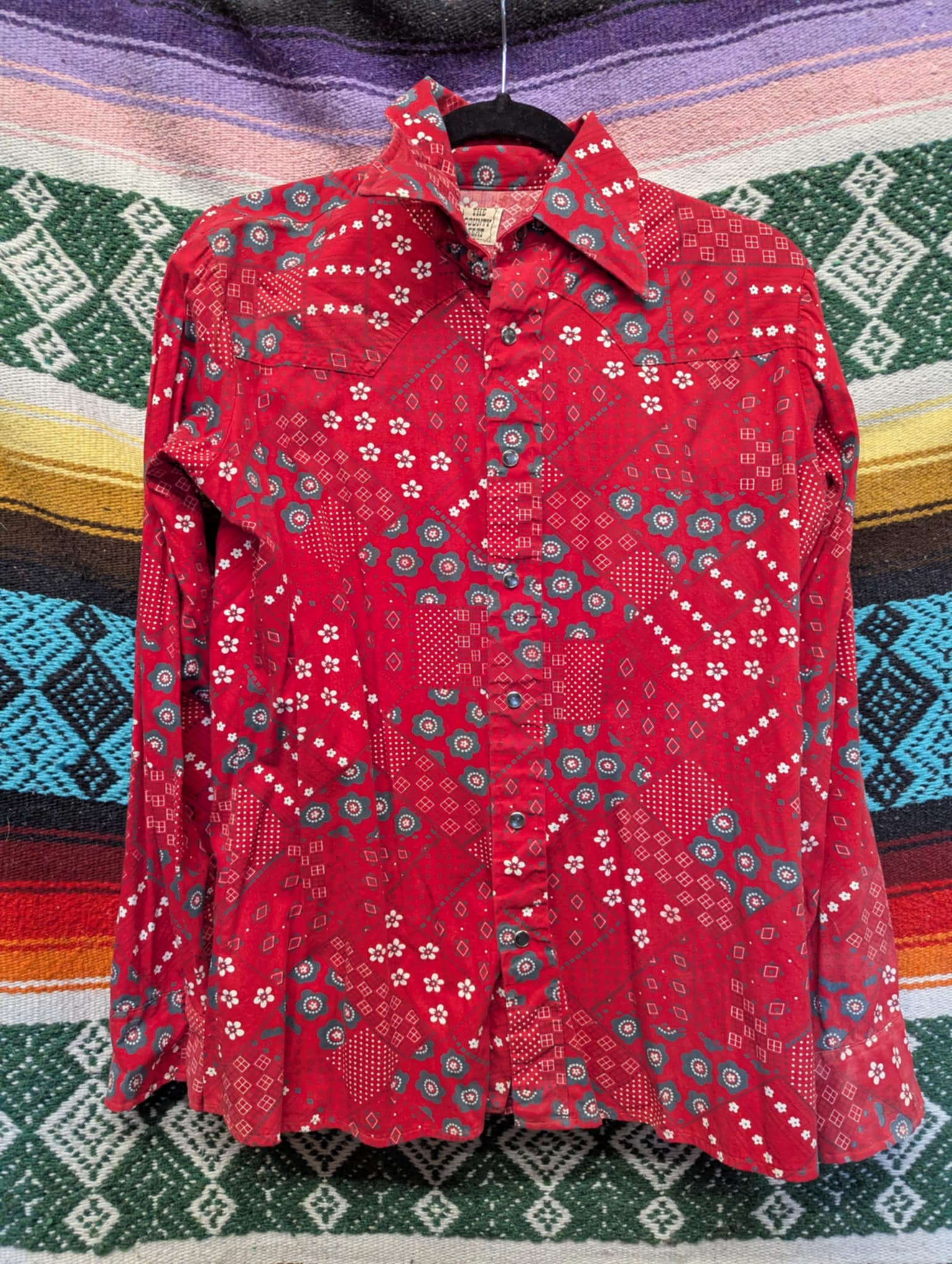Vintage 60s Red Paisley Patchwork Western Shirt - Image 3