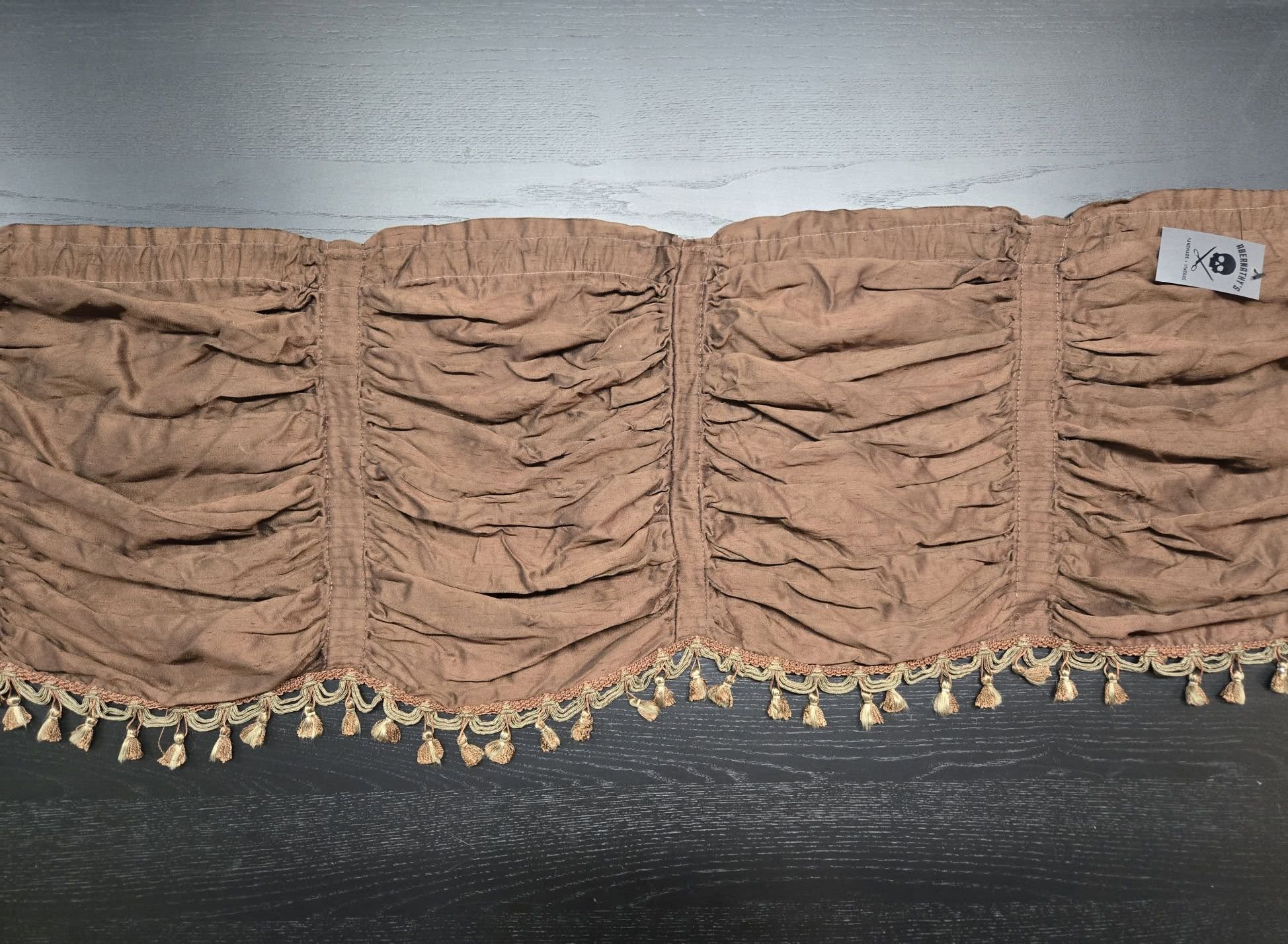Vintage Ruched & Tasseled Brown Valance - Image 2