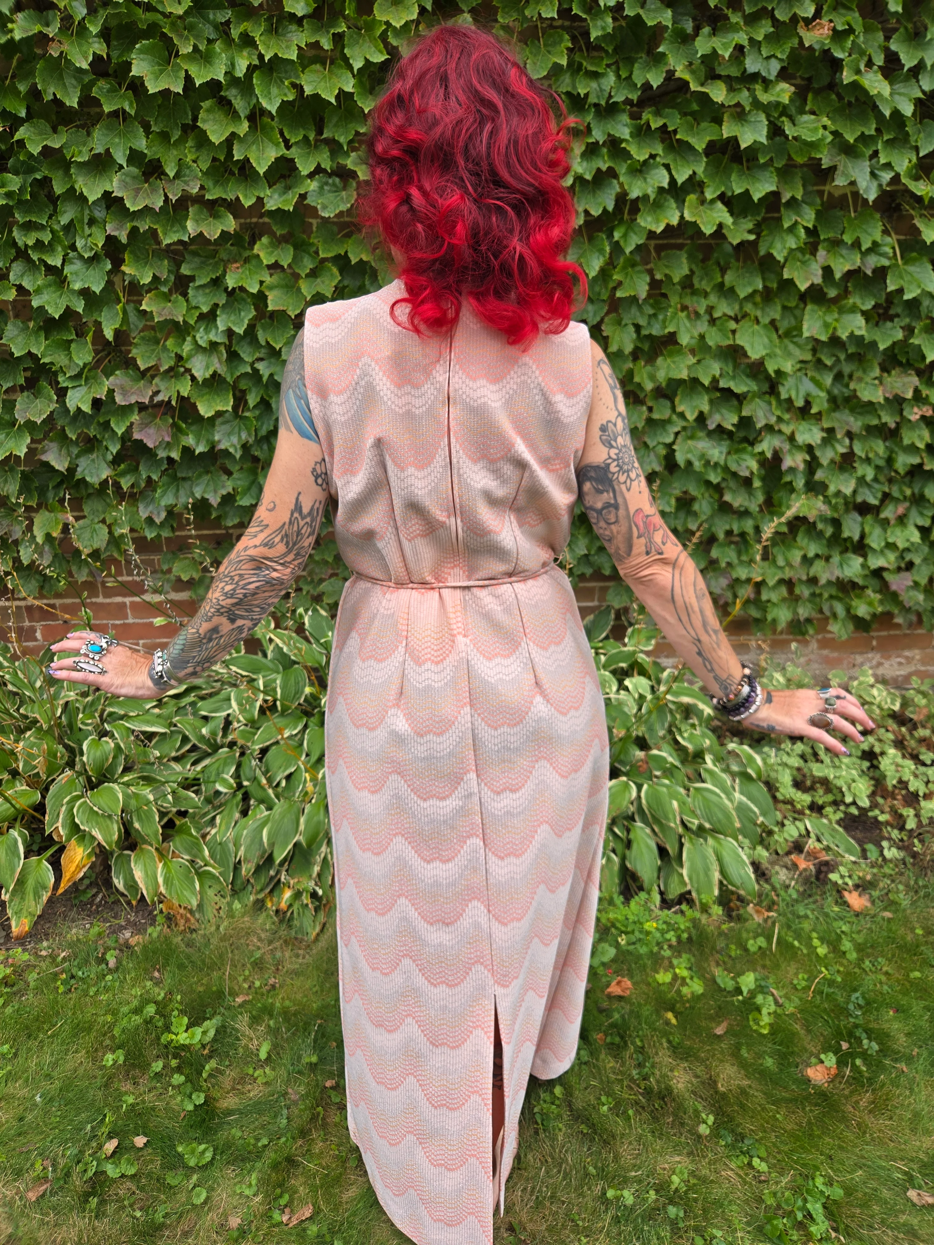 Vintage 70s Orange and Metallic Silver Maxi Dress - Image 3